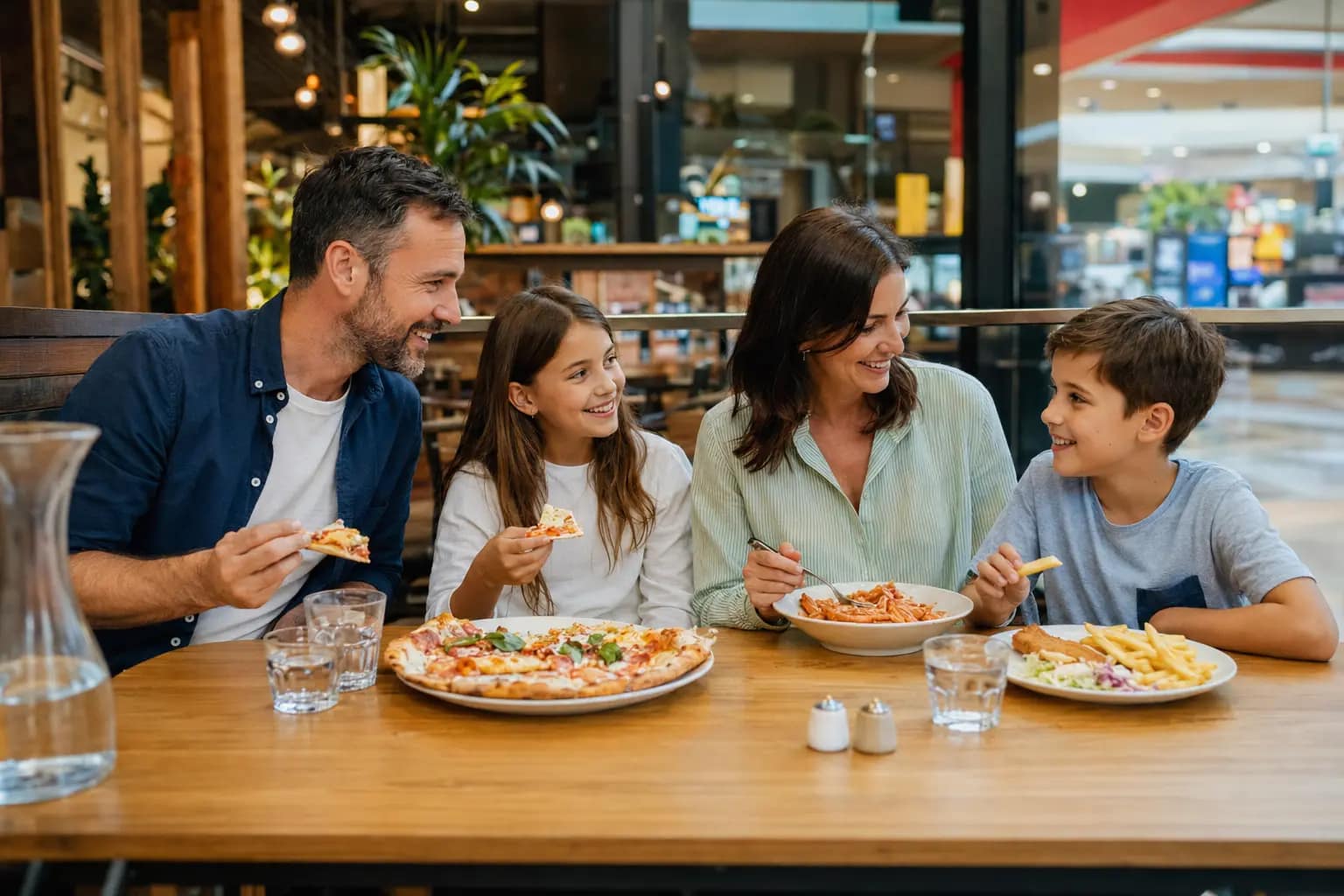 Family enjoying dinner before a movie at Westfield Marion