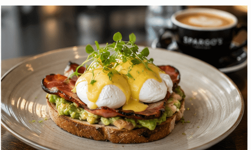 Eggs benedict with bacon and avocado at Spargo's, a favorite Westfield Marion restaurant for breakfast.
