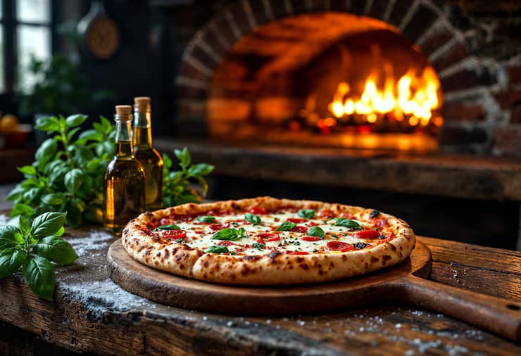 Fresh wood fired pizza in Adelaide topped with premium Italian ingredients and melted mozzarella cheese.